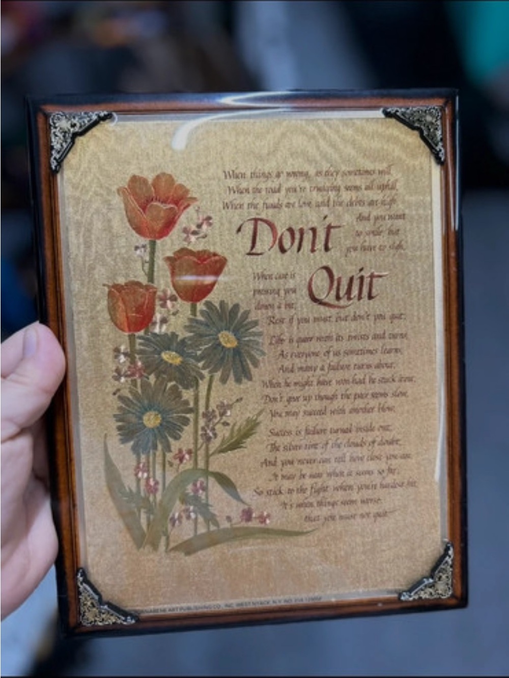"Don't Quit" Framed Floral Wall Art - Brown